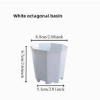White octagonal planter pot, about 7cm high; 6.8cm top; 5.1cm base